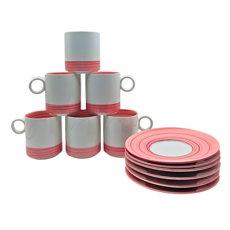 Ensemble 12 pièces tasses et soucoupe en porcelaine Rose