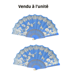Éventail Amira à motif feuille bleu