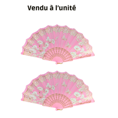 Éventail Amira à motif feuille rose clair