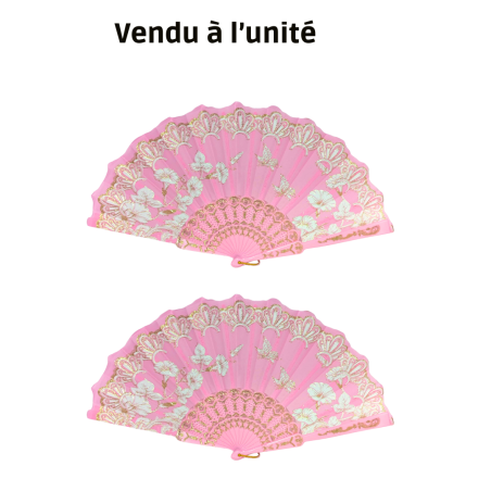 Éventail Amira à motif feuille rose clair