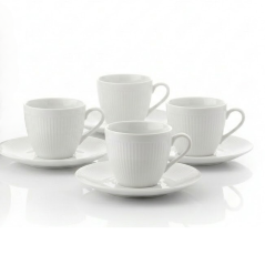 Ensemble 8 PCS Tasses et Assiettes porcelaine blanc Monique
