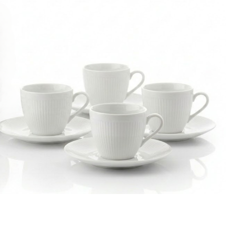 Ensemble 8 PCS Tasses et Assiettes porcelaine blanc Monique