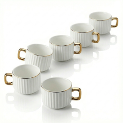 Coffret Café 6 PCS porcelaine Réception blanc et or