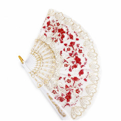 Éventail Amira à motif feuille blanc