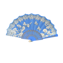 Éventail Amira à motif feuille bleu
