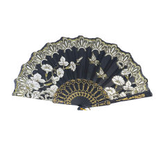 Éventail Amira à motif feuille noir