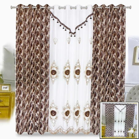 Paquet DE 3 RIDEAU 2 lourd et 1 leger - Marron Beige